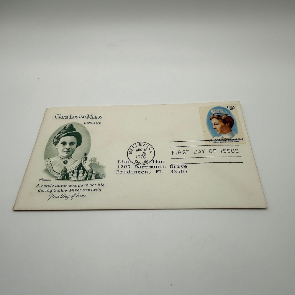1976 Clara Louise Maass Artmaster First Day Cover Nurse Yellow Fever Stamp FDC
